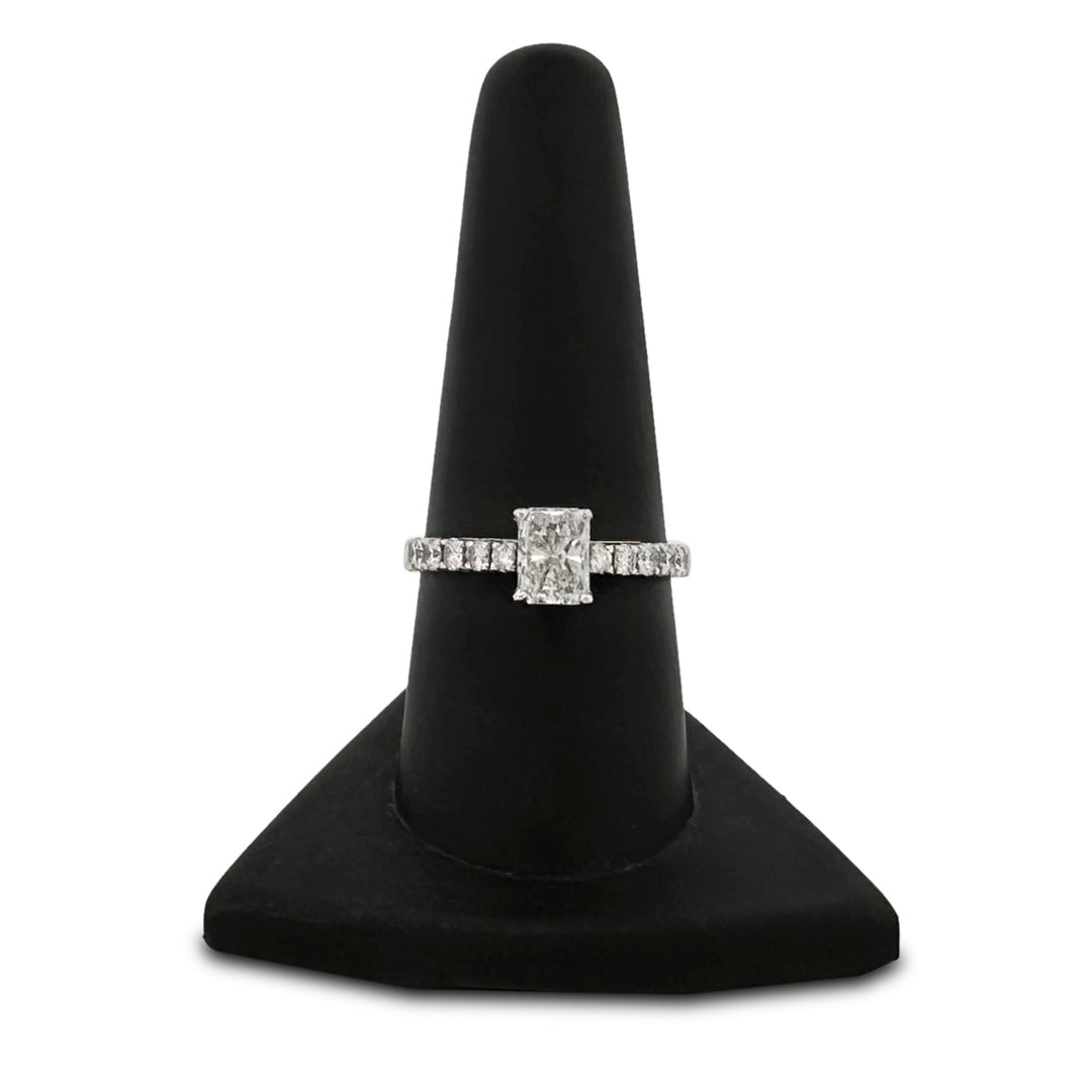 IGI Graded 0.88ct Radiant Cut Center & Round Brilliant Natural Diamond Engagement Ring in 14k White Gold