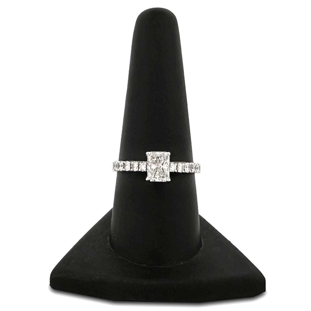 IGI Graded 0.88ct Radiant Cut Center & Round Brilliant Natural Diamond Engagement Ring in 14k White Gold
