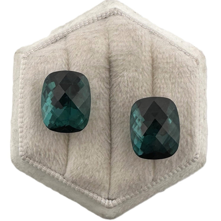 16.60ctw Checkerboard Cushion Cut Indicolite Tourmaline Gemstones, Loose Matched Pair
