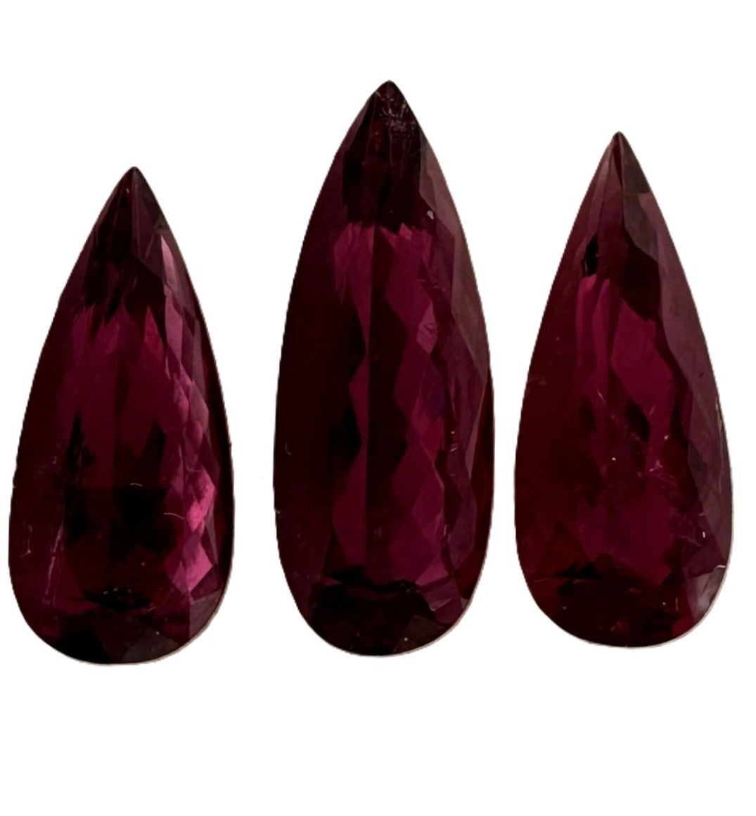 19.35ctw Pear Shaped Rubellite Tourmaline Loose Gemstone Trio