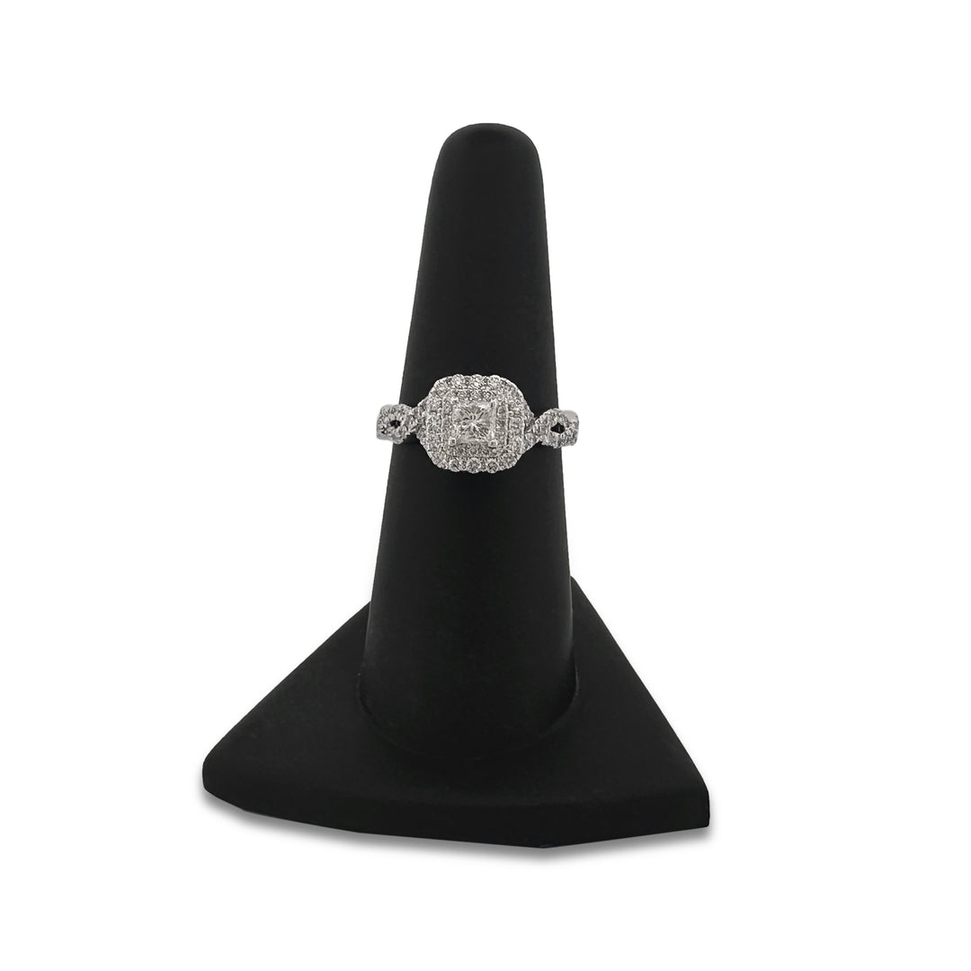 1ctw Princess & Round Brilliant Double Halo Natural Diamond Engagement Ring in 14k White Gold by Vera Wang