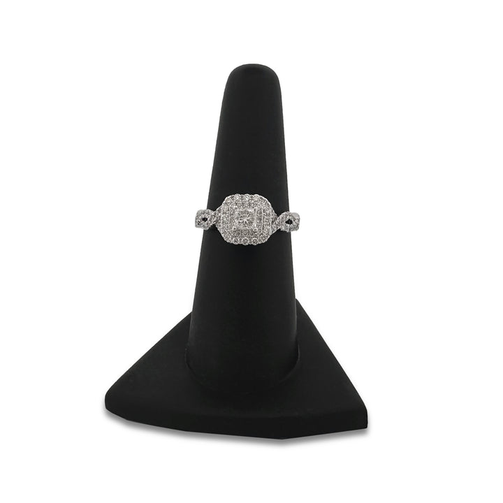 1ctw Princess & Round Brilliant Double Halo Natural Diamond Engagement Ring in 14k White Gold by Vera Wang
