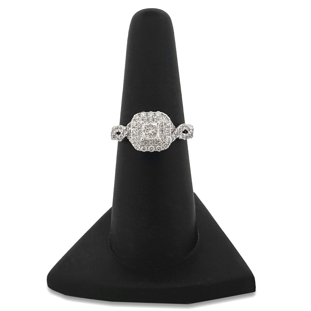 1ctw Princess & Round Brilliant Double Halo Natural Diamond Engagement Ring in 14k White Gold by Vera Wang