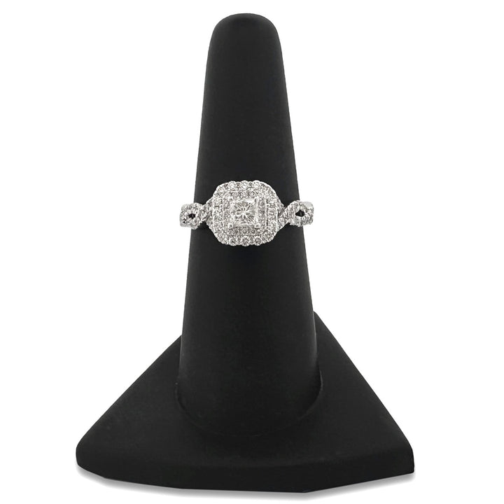 1ctw Princess & Round Brilliant Double Halo Natural Diamond Engagement Ring in 14k White Gold by Vera Wang