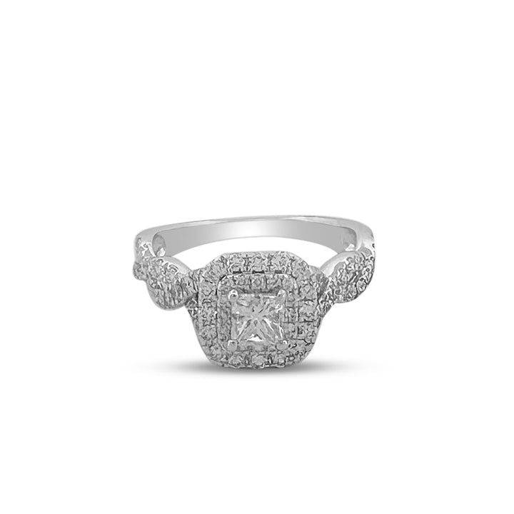 1ctw Princess & Round Brilliant Double Halo Natural Diamond Engagement Ring in 14k White Gold by Vera Wang