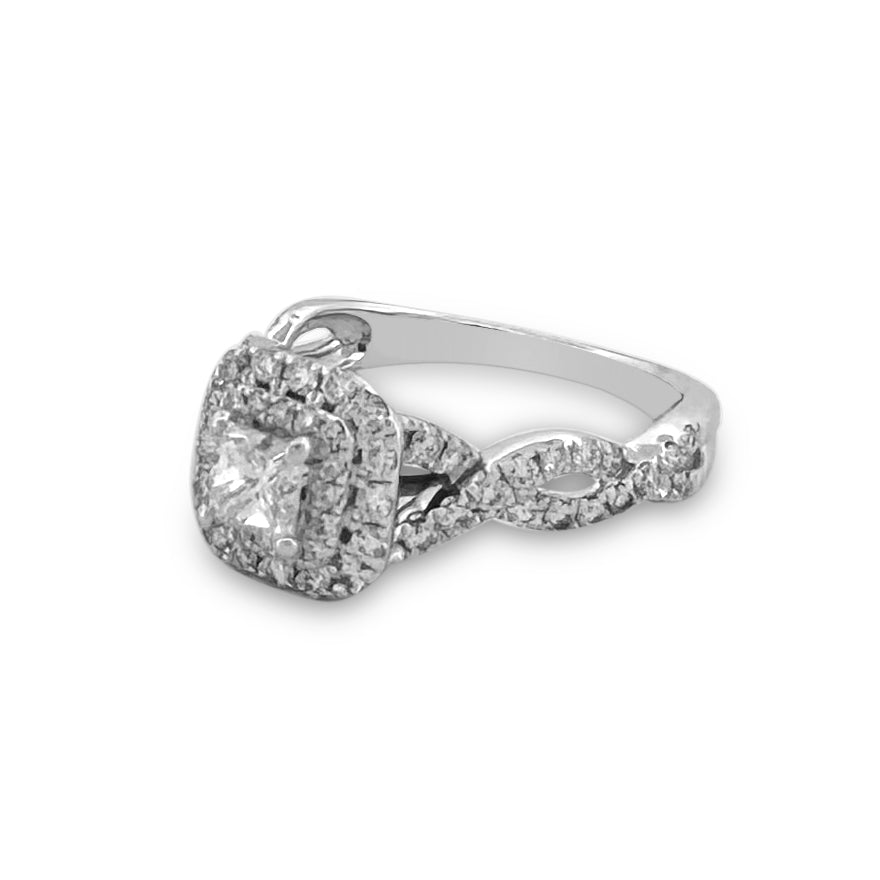 1ctw Princess & Round Brilliant Double Halo Natural Diamond Engagement Ring in 14k White Gold by Vera Wang