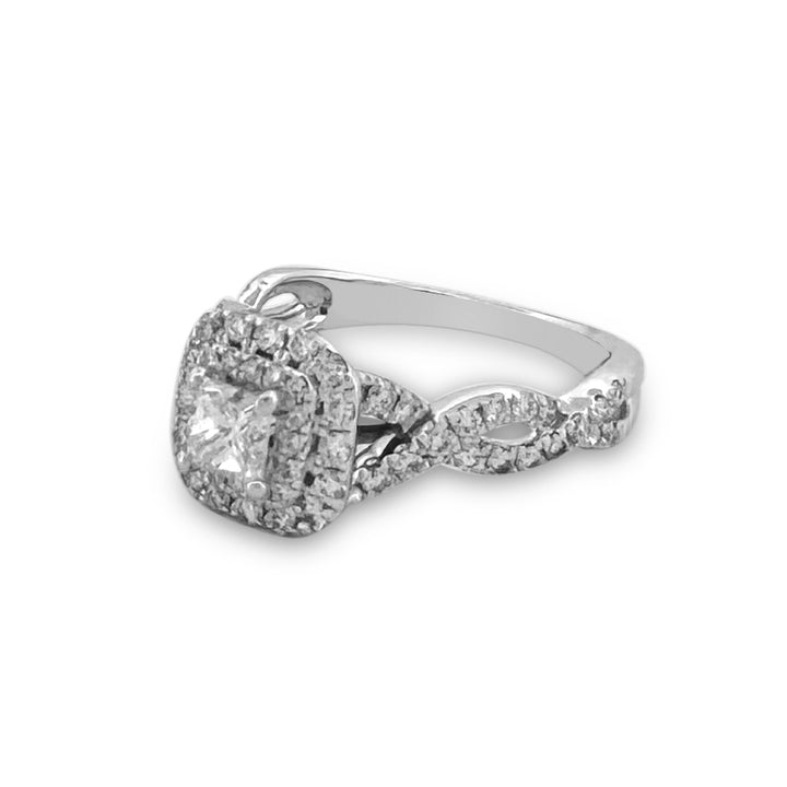 1ctw Princess & Round Brilliant Double Halo Natural Diamond Engagement Ring in 14k White Gold by Vera Wang