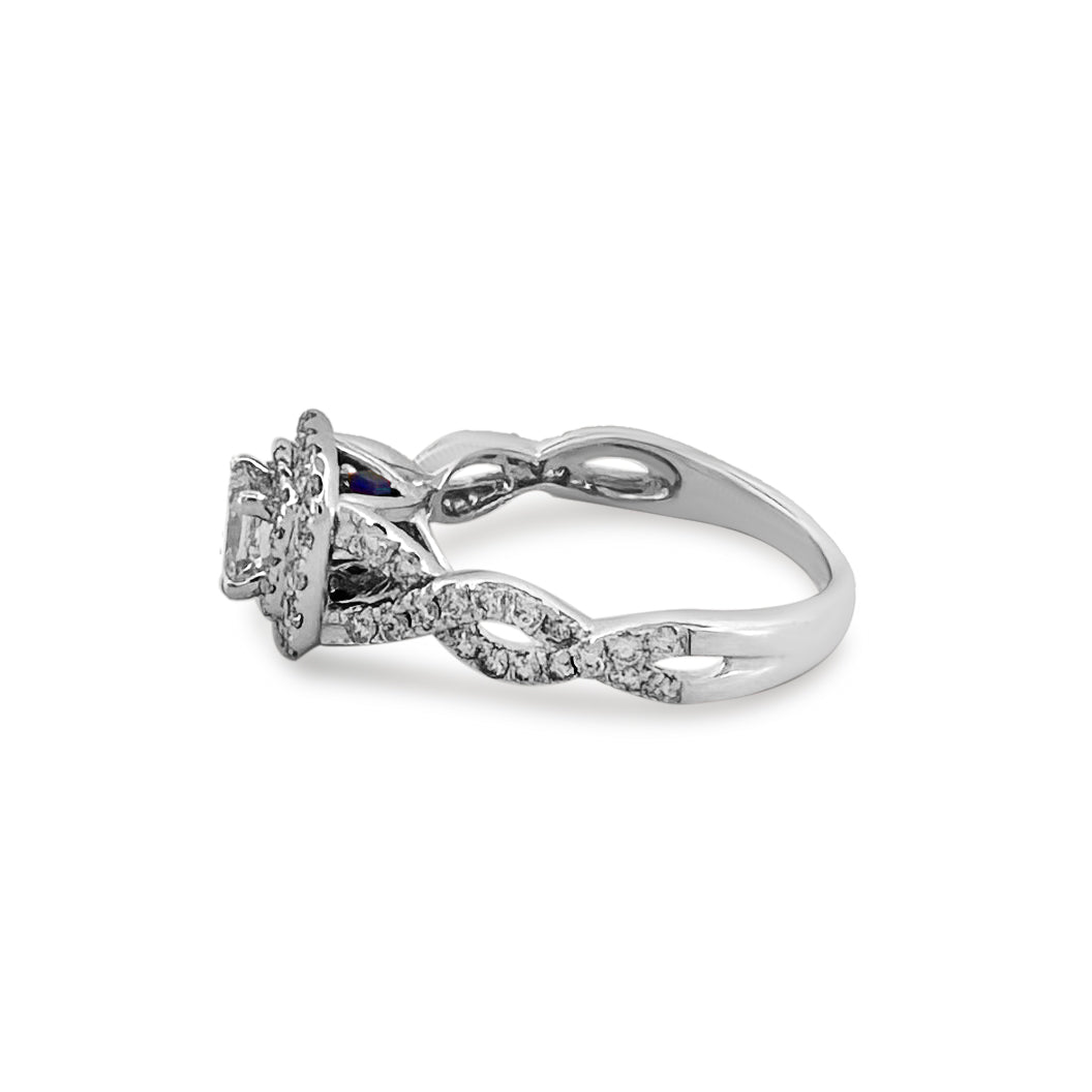 1ctw Princess & Round Brilliant Double Halo Natural Diamond Engagement Ring in 14k White Gold by Vera Wang