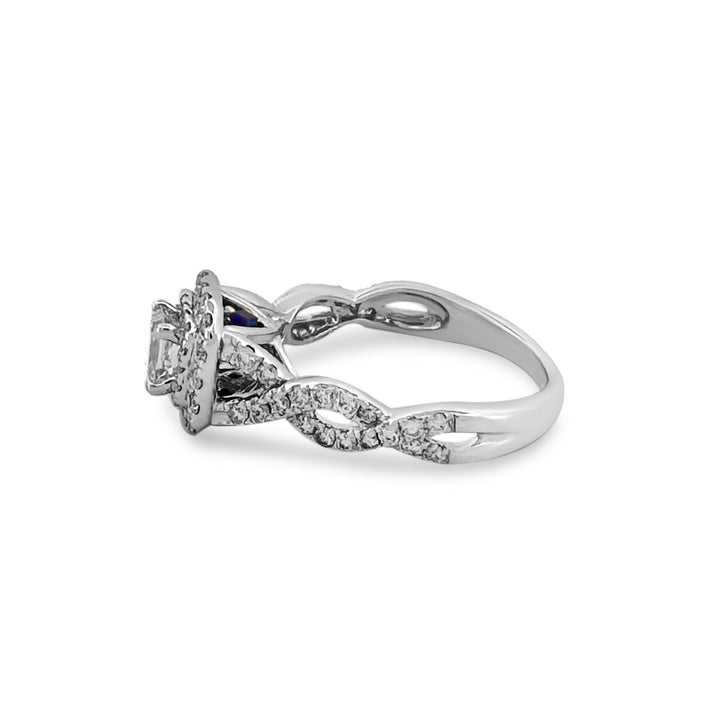 1ctw Princess & Round Brilliant Double Halo Natural Diamond Engagement Ring in 14k White Gold by Vera Wang