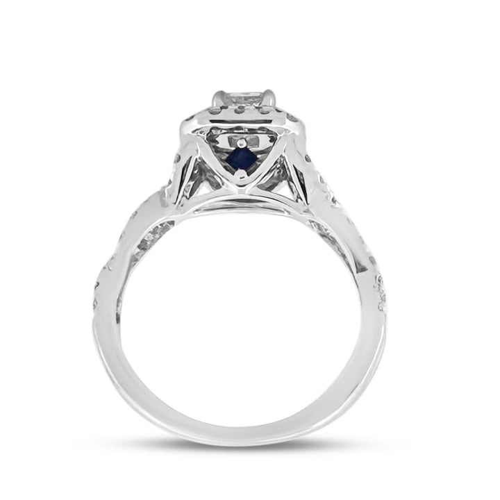 1ctw Princess & Round Brilliant Double Halo Natural Diamond Engagement Ring in 14k White Gold by Vera Wang