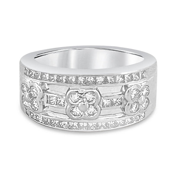 1.04ctw Round Brilliant Natural Diamond Floral Motif Band in Platinum
