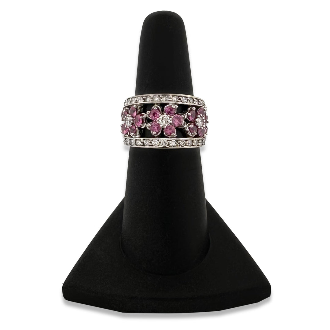 Pink Sapphire & Natural Diamond Cocktail Ring in 14k White Gold