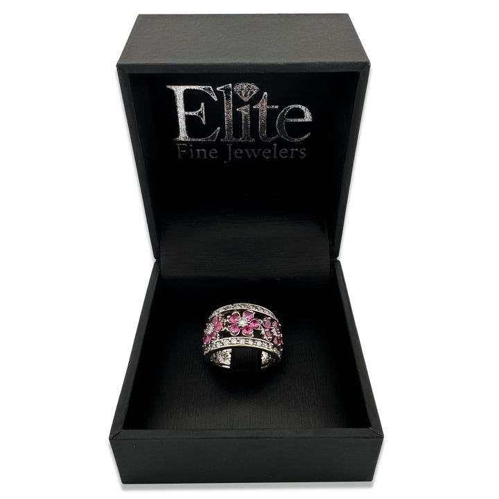 Pink Sapphire & Natural Diamond Cocktail Ring in 14k White Gold