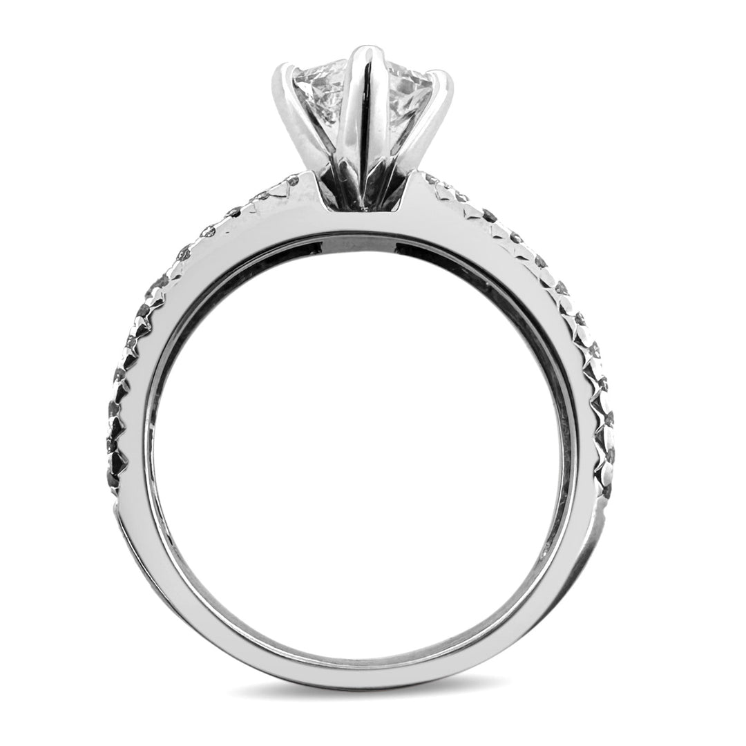 IGI Graded 1.06ct Princess & Round Brilliant Natural Diamond Diagonal Engagement Ring in 14k White Gold