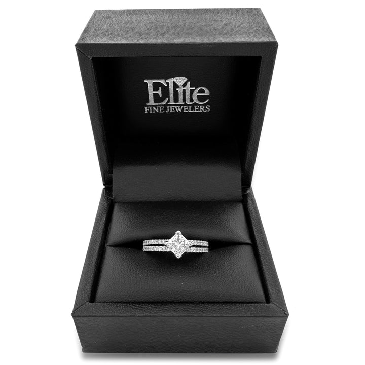 IGI Graded 1.06ct Princess & Round Brilliant Natural Diamond Diagonal Engagement Ring in 14k White Gold