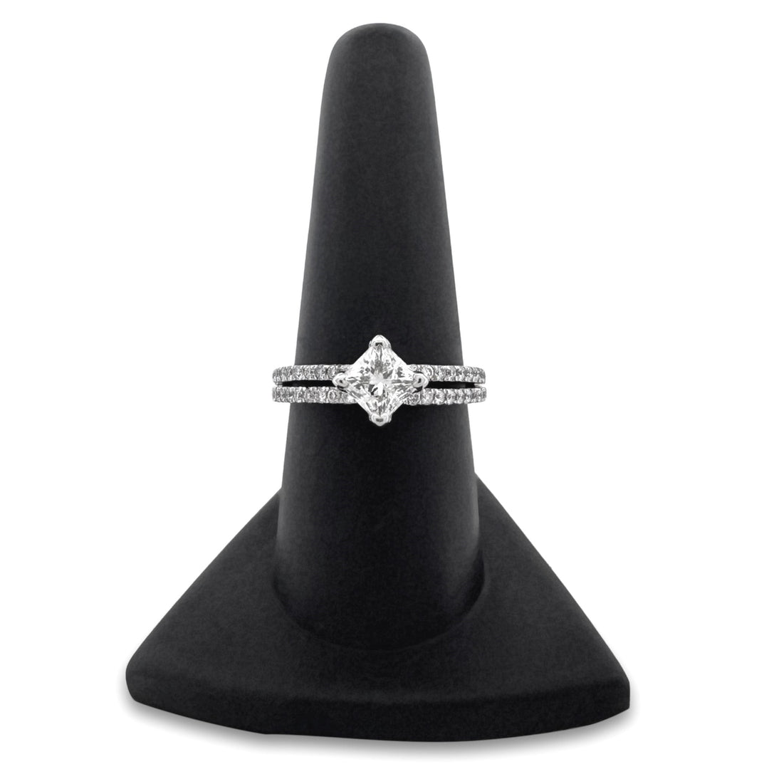 IGI Graded 1.06ct Princess & Round Brilliant Natural Diamond Diagonal Engagement Ring in 14k White Gold