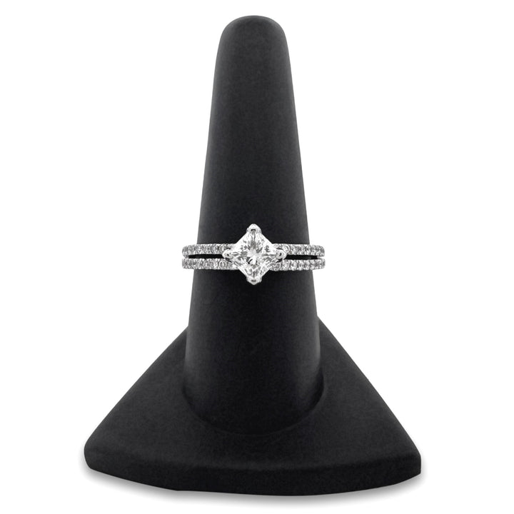 IGI Graded 1.06ct Princess & Round Brilliant Natural Diamond Diagonal Engagement Ring in 14k White Gold
