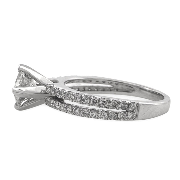 IGI Graded 1.06ct Princess & Round Brilliant Natural Diamond Diagonal Engagement Ring in 14k White Gold