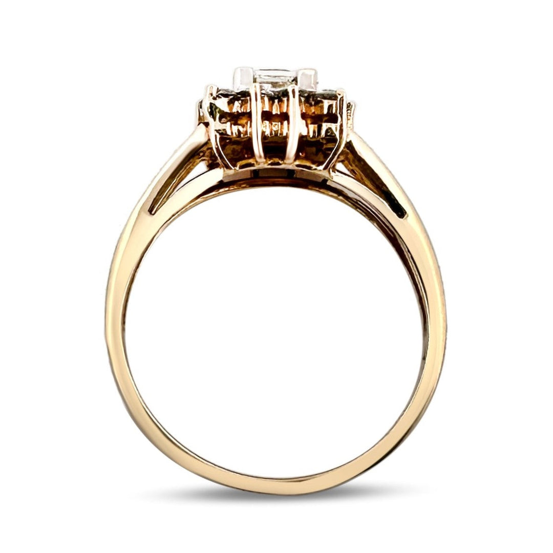 0.57ctw Princess Cut with Halo Natural Diamond Engagement Ring in 14k Yellow Gold