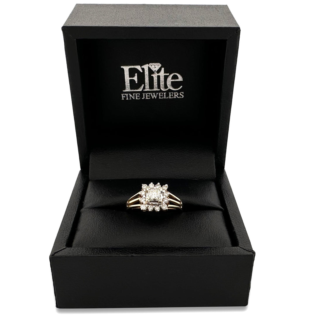 0.57ctw Princess Cut with Halo Natural Diamond Engagement Ring in 14k Yellow Gold