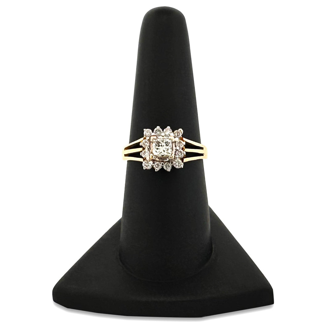 0.57ctw Princess Cut with Halo Natural Diamond Engagement Ring in 14k Yellow Gold