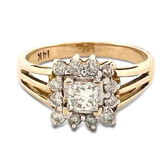 0.57ctw Princess Cut with Halo Natural Diamond Engagement Ring in 14k Yellow Gold