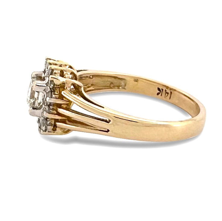 0.57ctw Princess Cut with Halo Natural Diamond Engagement Ring in 14k Yellow Gold