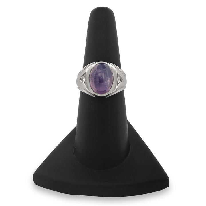 Lavender Sapphire Cabochon and Natural Diamond Ring in 14k White Gold