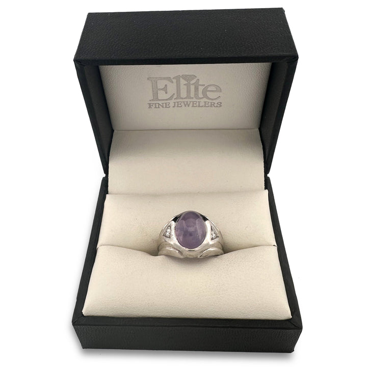 Lavender Sapphire Cabochon and Natural Diamond Ring in 14k White Gold