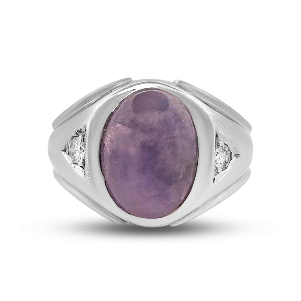 Lavender Sapphire Cabochon and Natural Diamond Ring in 14k White Gold