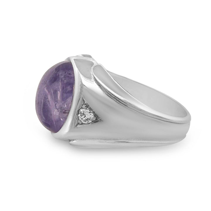 Lavender Sapphire Cabochon and Natural Diamond Ring in 14k White Gold