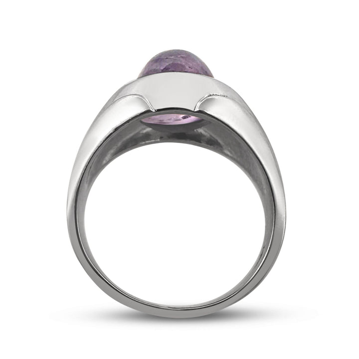 Lavender Sapphire Cabochon and Natural Diamond Ring in 14k White Gold