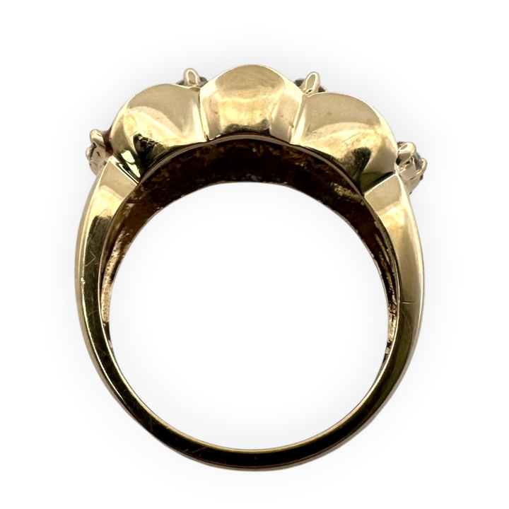 Baguette Sapphire and Round Brilliant Diamond Scalloped Cocktail Ring in 14k Yellow Gold