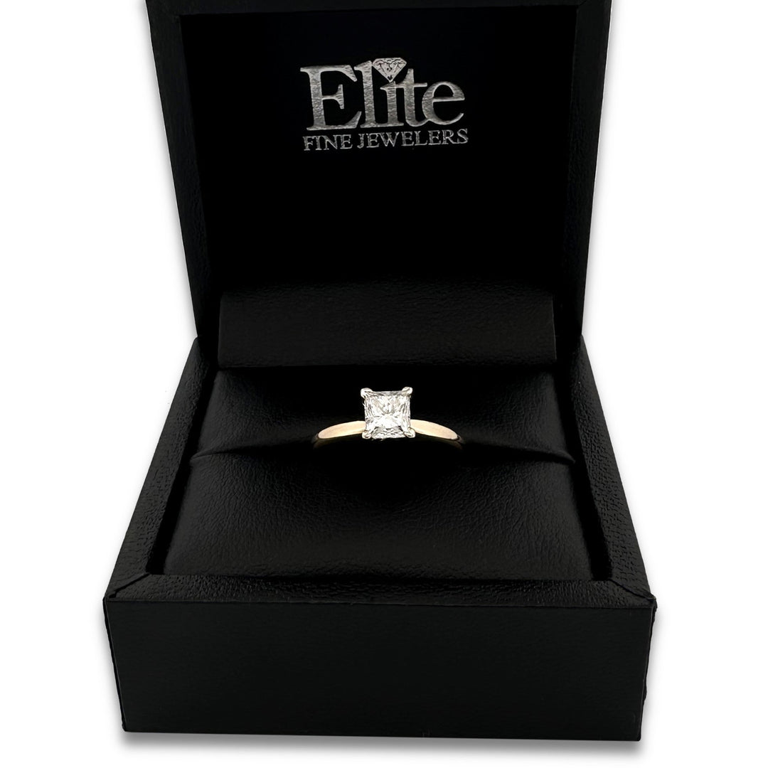 IGI Graded 1.00ct Princess Cut Natural Diamond Solitaire Engagement Ring in 14k Two-tone Gold