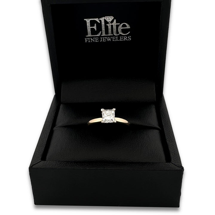 IGI Graded 1.00ct Princess Cut Natural Diamond Solitaire Engagement Ring in 14k Two-tone Gold