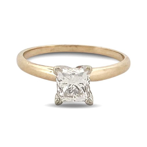IGI Graded 1.00ct Princess Cut Natural Diamond Solitaire Engagement Ring in 14k Two-tone Gold