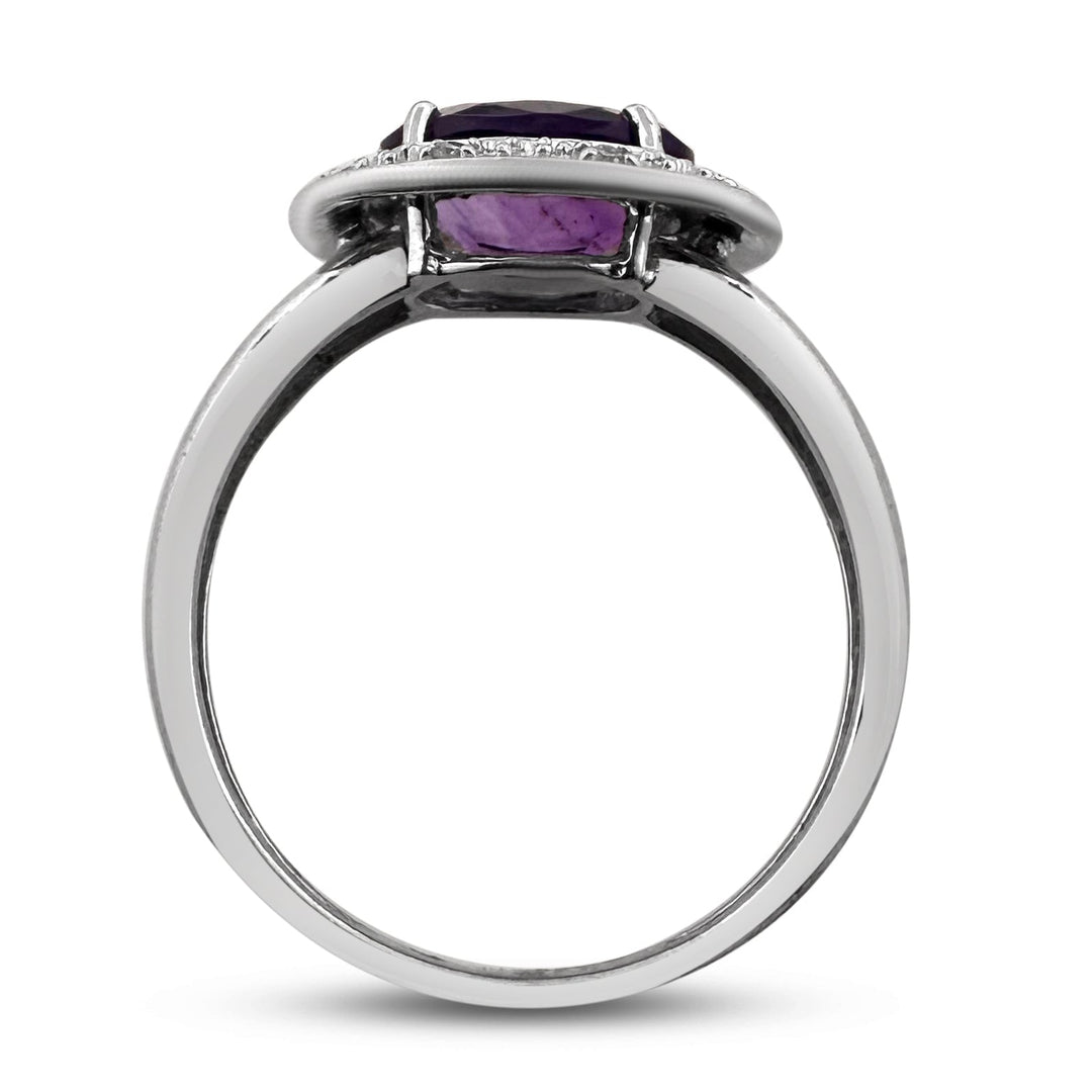 Oval Amethyst & Natural Round Diamond Cocktail Ring in 14k White Gold
