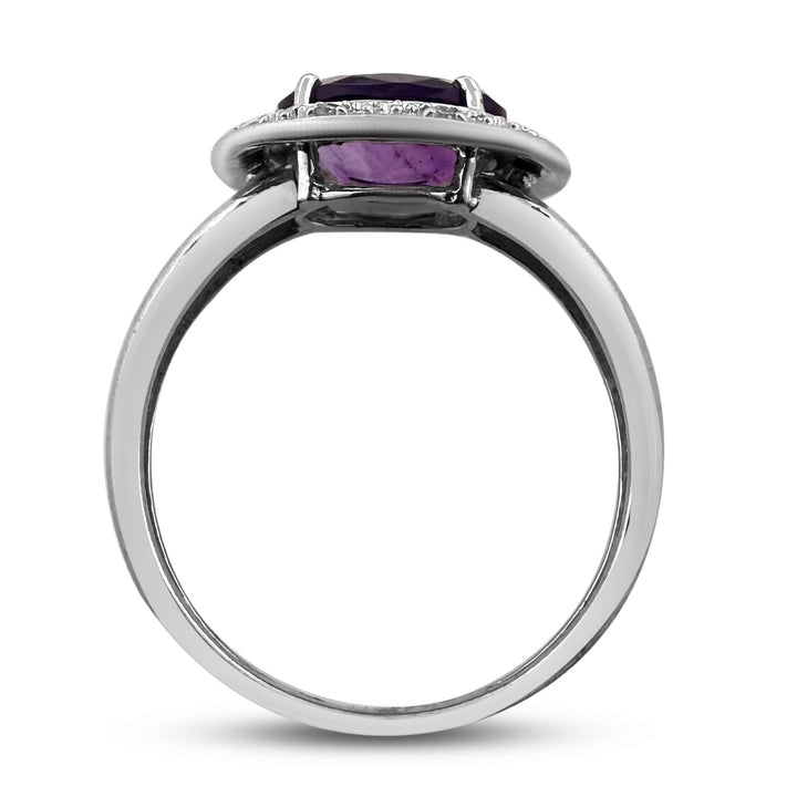 Oval Amethyst & Natural Round Diamond Cocktail Ring in 14k White Gold