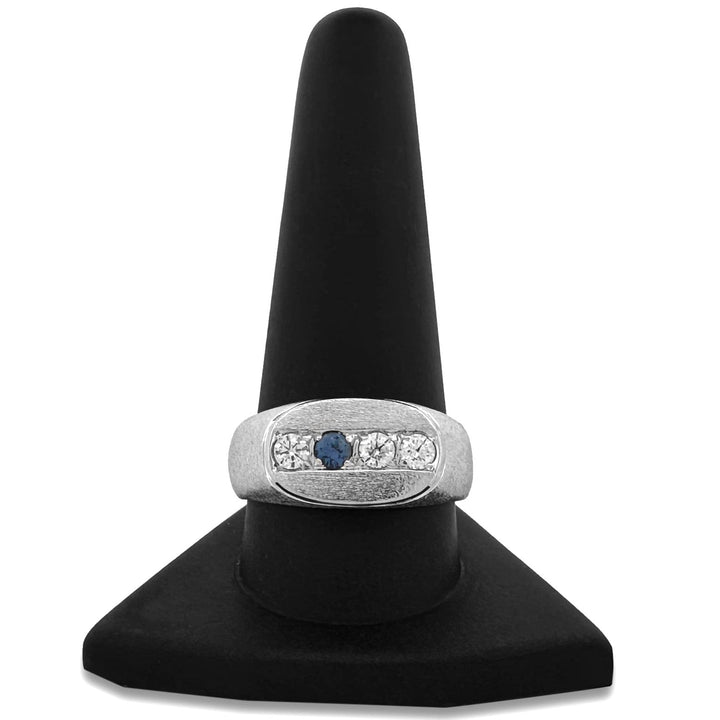 Natural Diamond & Sapphire Men's Ring in 14k White Gold