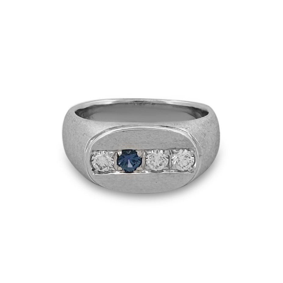 Natural Diamond & Sapphire Men's Ring in 14k White Gold