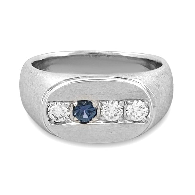 Natural Diamond & Sapphire Men's Ring in 14k White Gold