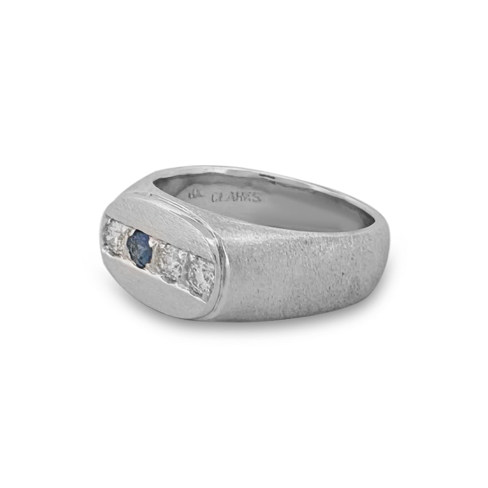 Natural Diamond & Sapphire Men's Ring in 14k White Gold