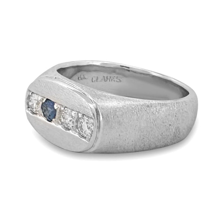 Natural Diamond & Sapphire Men's Ring in 14k White Gold
