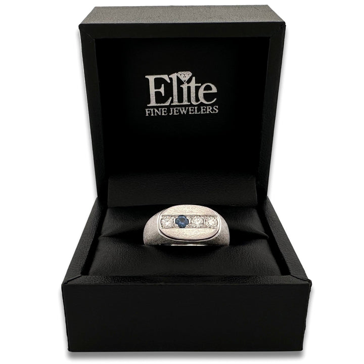 Natural Diamond & Sapphire Men's Ring in 14k White Gold