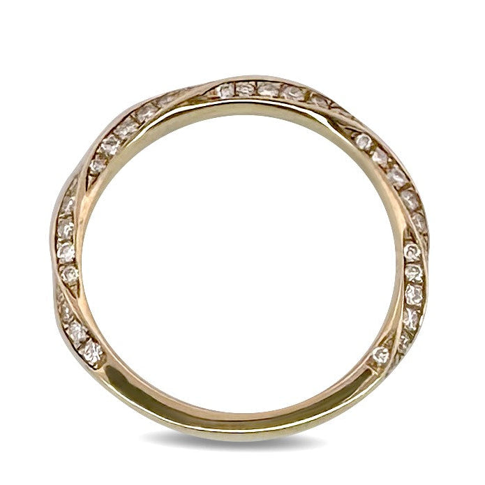 Round Brilliant Natural Diamond Twisted Stackable Band in 14k Yellow Gold