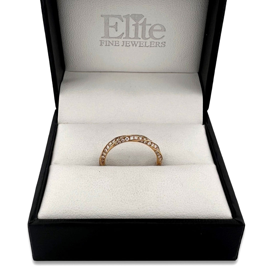 Round Brilliant Natural Diamond Twisted Stackable Band in 14k Yellow Gold