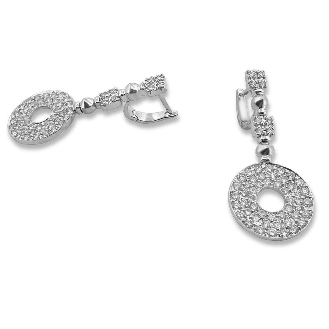 1.12ctw Round Brilliant Diamond Circular Drop Earrings in 18k White Gold