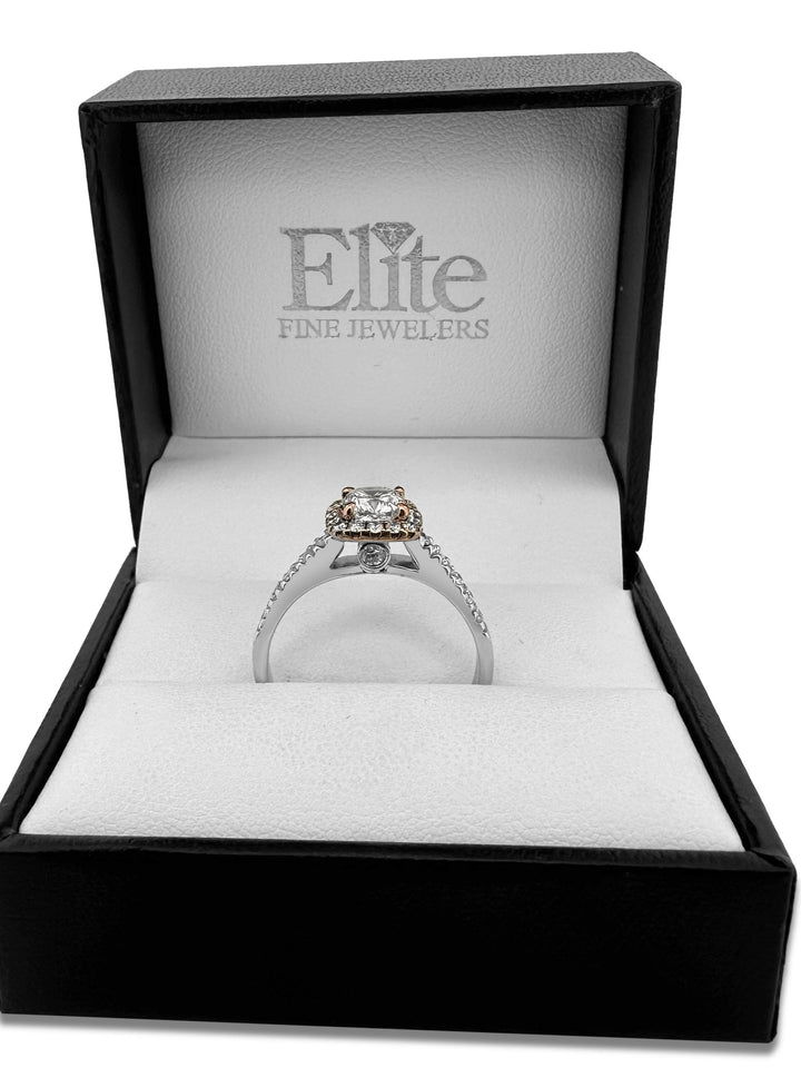 GIA Graded 1.40ctw Cushion Cut & Round Brilliant Halo Natural Diamond Engagement Ring in 14k Two-tone Gold