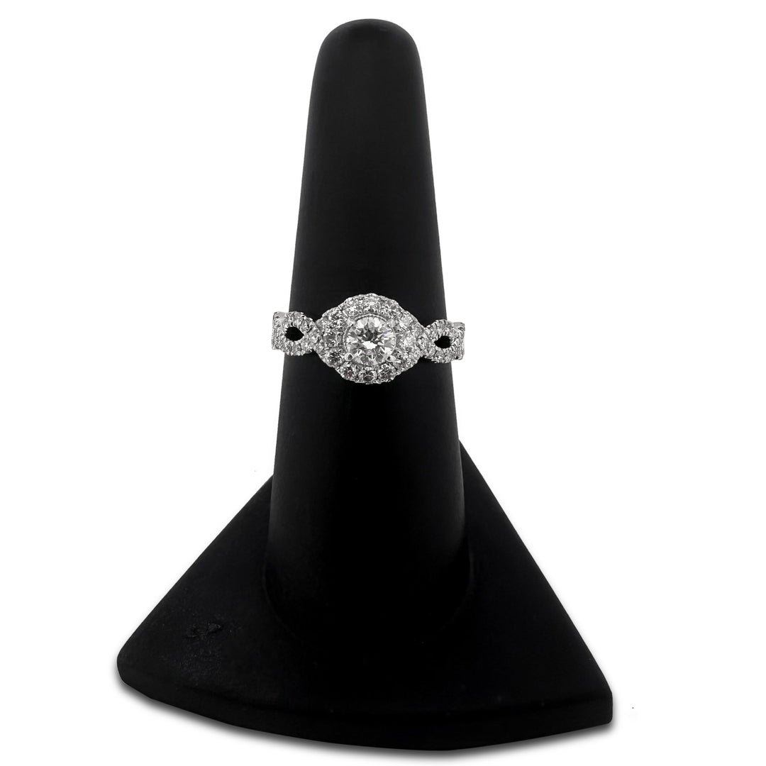 0.92ctw Round Brilliant Natural Diamond Halo Engagement Ring in 14k White Gold by Neil Lane
