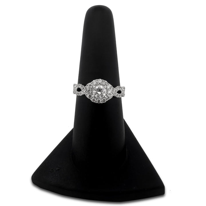 0.92ctw Round Brilliant Natural Diamond Halo Engagement Ring in 14k White Gold by Neil Lane